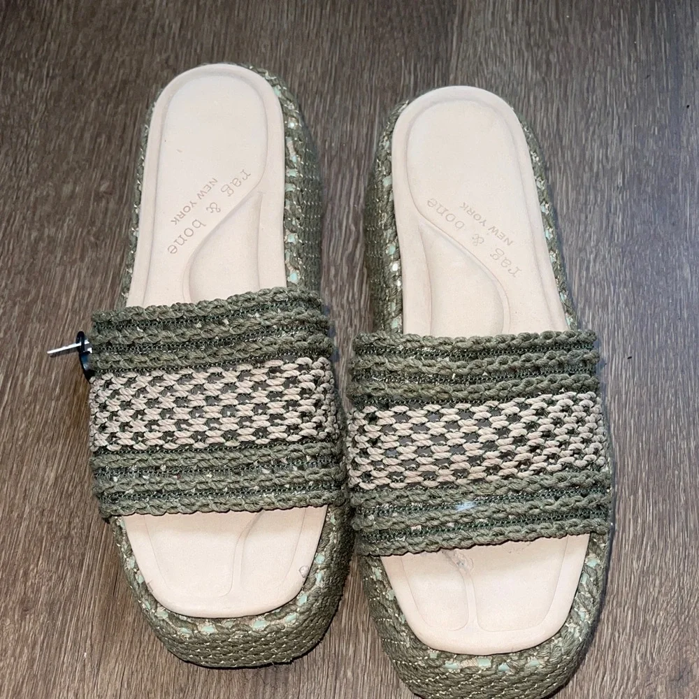 RAG & BONE LOGAN SLIDE 41 New Warm Khaki & Green Net - Picture 2 of 7